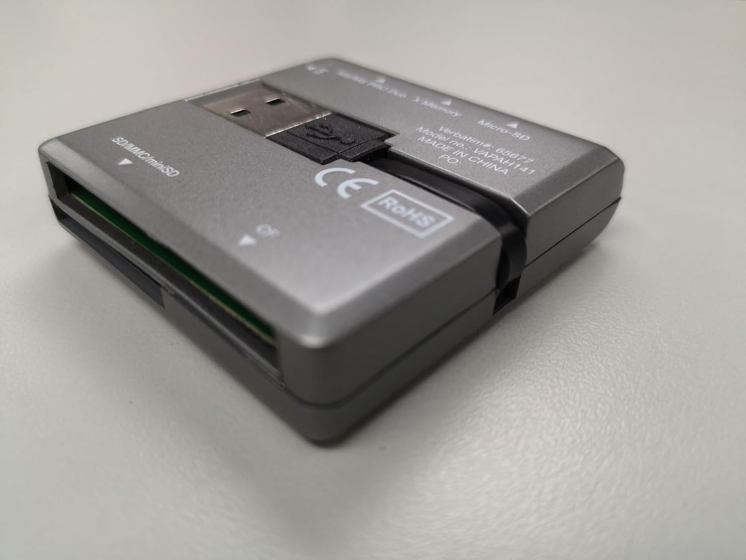 Verbatim USB 2.0 Card Reader 65677, compact size, High Speed Data Transfer for Laptop, PC, MacBook. Verbatim USB 2.0 Card Reader 65677, compact size, High Speed Data Transfer for Laptop, PC, MacBook.